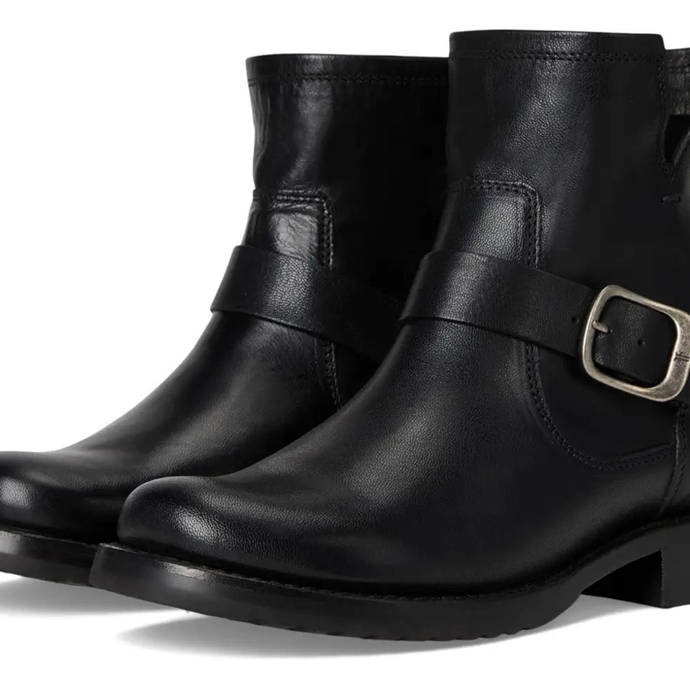 Frye Black Leather Women’s Boots with Buckle